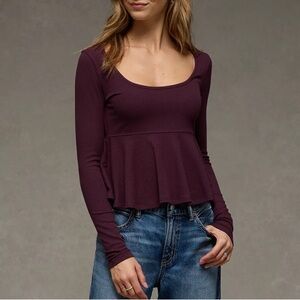 American Eagle Outfitters Long Sleeve Babydoll Top; Long Sleeve Peplum Shirt